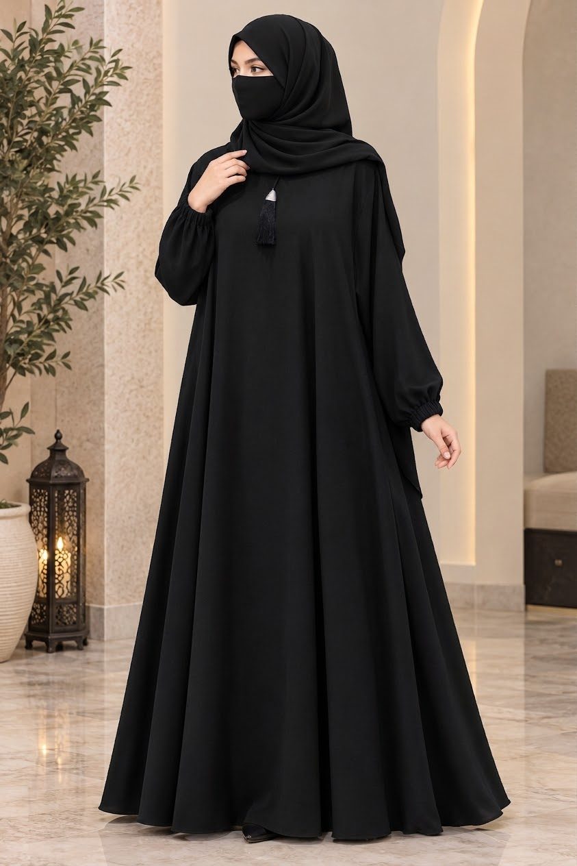 Plain solid Maxi Abaya with Matching Hijab photo 2