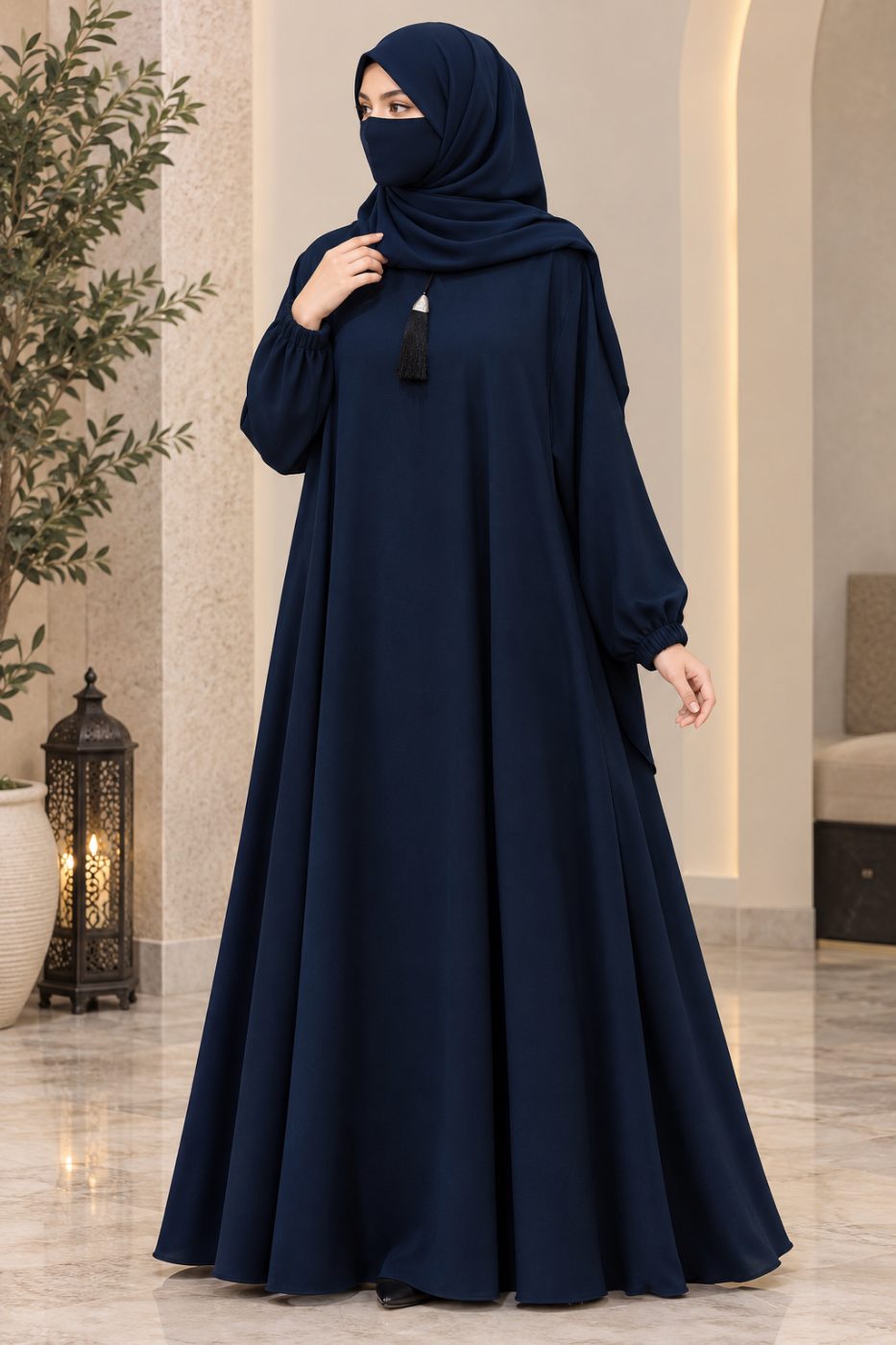 Plain solid Maxi Abaya with Matching Hijab - abayas in Sheesha silk fabric