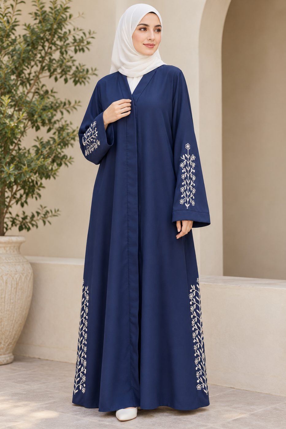 Navy blossom Abaya - abayas in Premium Korean nidha