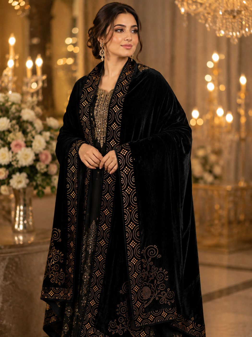 Velvet Shawl with Intricate Gold Embellishments photo 4
