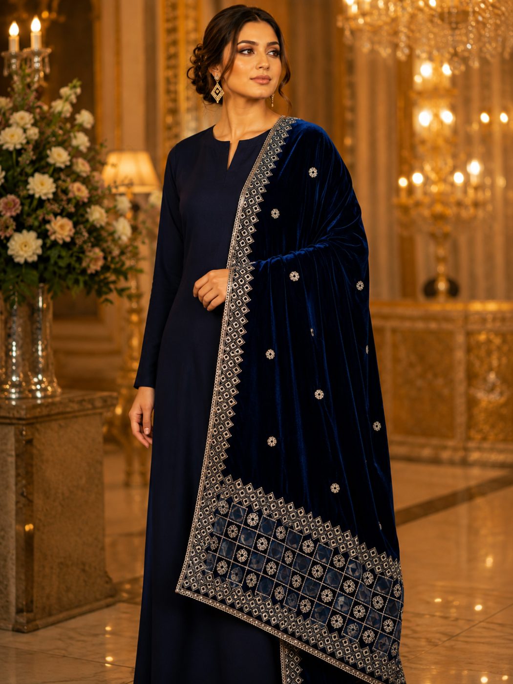 Velvet Shawl with Intricate Gold Embellishments photo 2