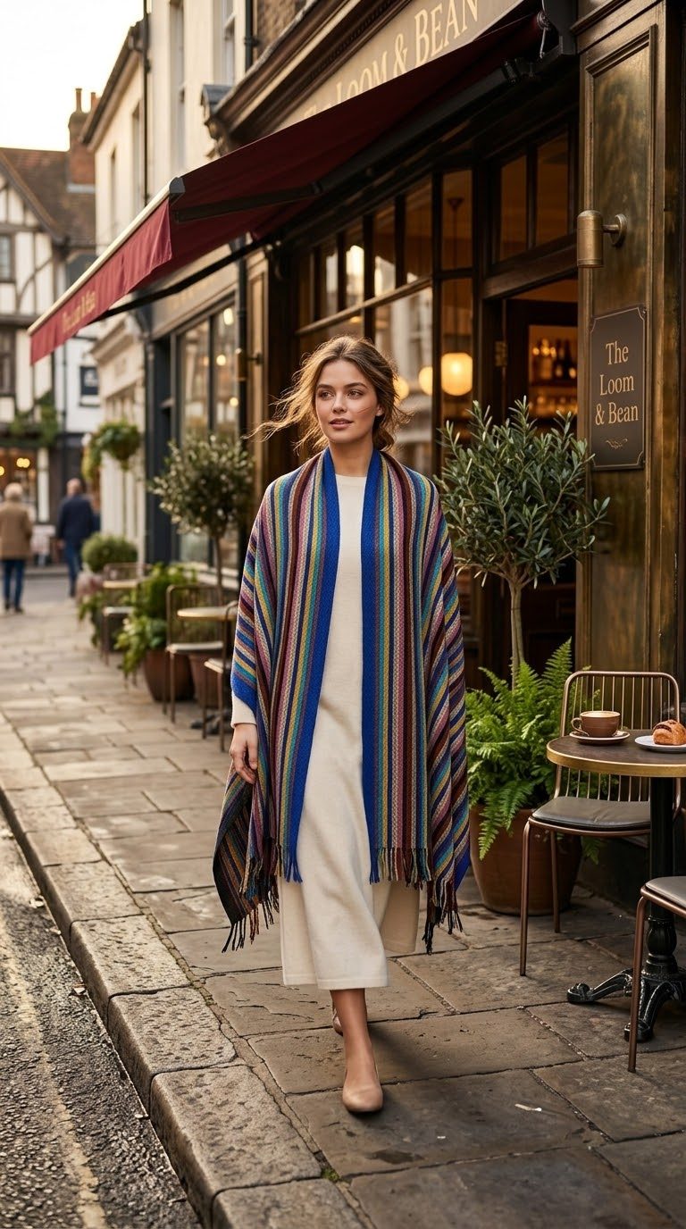 Multicolored Doriya Wool Shawl – Lightweight Striped Winter Wrap photo 4