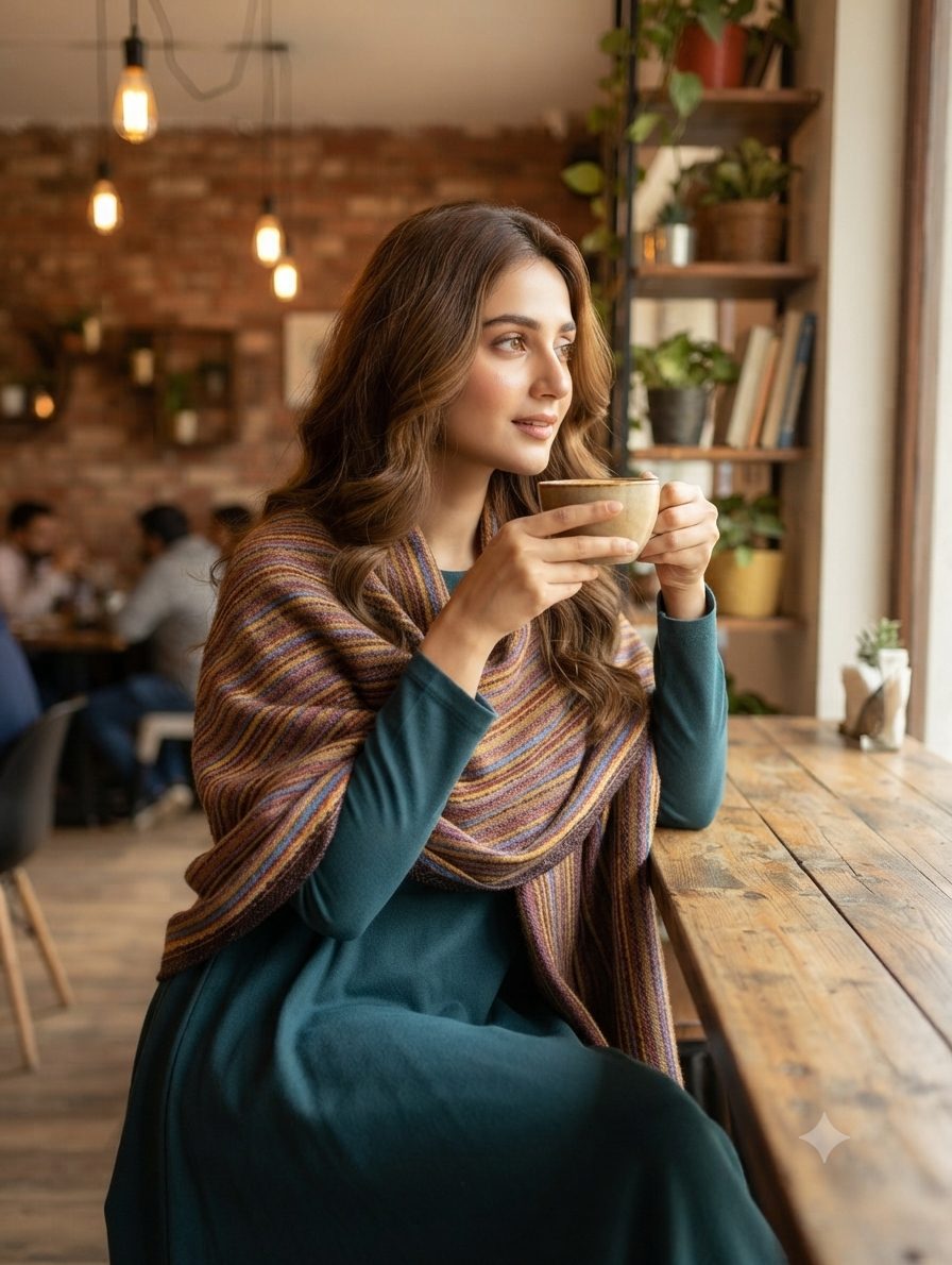 Multicolored Doriya Wool Shawl – Lightweight Striped Winter Wrap photo 2